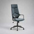 Sedia girevole regolabile in tessuto blu-grigio e metallo nero, 64 × 68 × 116-126 cm