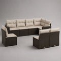 Set da giardino modulare 7 posti in resina intrecciata e metallo, marrone scuro e beige, 280 × 140 × 74 cm