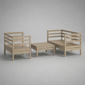 Salone da giardino 3 camere in legno beige massiccio con 2 poltrone da 64 × 66 × 74 cm e tavolo da 60 × 60 × 40 cm