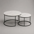 Set di 2 tavolini in resina rotonda e marmo in acciaio marmorizzati e neri, Ø 70 × H 45 cm e Ø 50 × H 38 cm