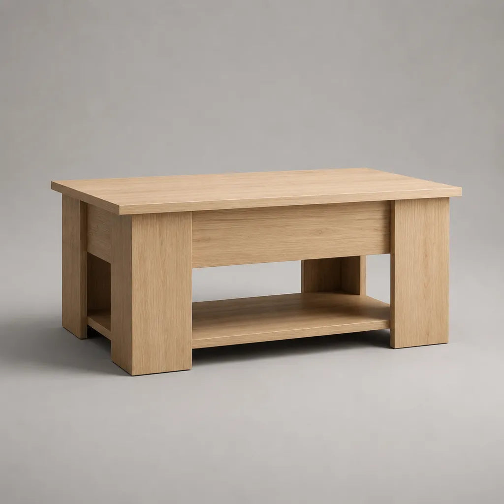 Tavolo basso rettangolare in pannello di particelle di melamina, rovere leggero, 100 × 55 × 45 cm