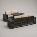 Set da pranzo da giardino 3 locali 5 posti in alluminio, corda e tessuto in polipropilene, nero e beige, 290 × 210 × 74 cm
