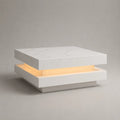 Tavolo basso quadrato MDF pannello in marmo bianco effetto con illuminazione a LED, 80 × 80 × 40 cm