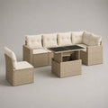 Angolo salone da giardino 7 pezzi in resina intrecciata e metallo, 6 posti a sedere, beige e crema, 246 × 202 × 82 cm, tavolo estraibile