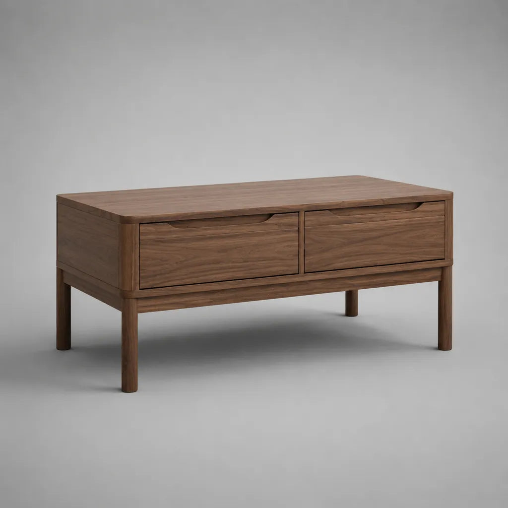 Tavolino rettangolare in legno con 2 cassetti, marrone noce, 100 × 50 × 55 cm