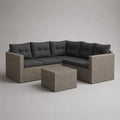 Set di 5 pezzi – Lounge da giardino angolare in resina grigia intrecciata, cuscini antracite e tavolino, 190 × 190 × 72 cm